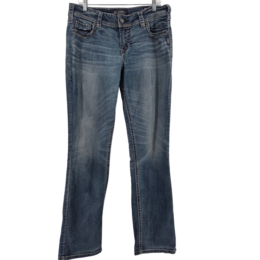 Silver Jeans Suki Mid Baby Boot W34 L33 Blue Super Stretch Denim Y2K Boho